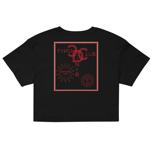 cunty club diner red signage crop tee- black